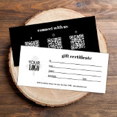 Carte Certificat-cadeau simple code QR Logo