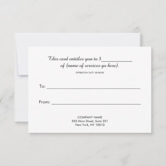 Carte Certificat Cadeau Simple Élégant Blanc Bokeh (Dos)