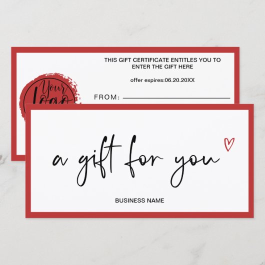 Carte Certificat cadeau simple et moderne (Devant / Derrière)