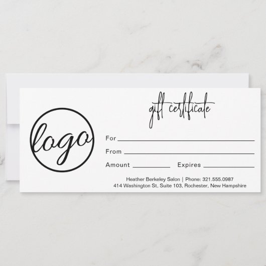 Carte Certificat cadeau simple et moderne pour logo d'en (Dos)