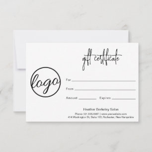 Carte Certificat cadeau simple et moderne pour logo d'en