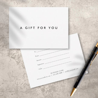 Carte Certificat Cadeau Simple Gras Noir et Blanc