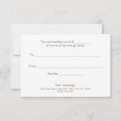 Carte Certificat-cadeau Simple Linen (image) motif Or (Dos)