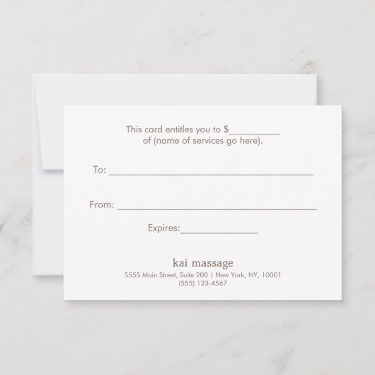 Carte Certificat-cadeau Simple Linen (image) motif Or (Dos)