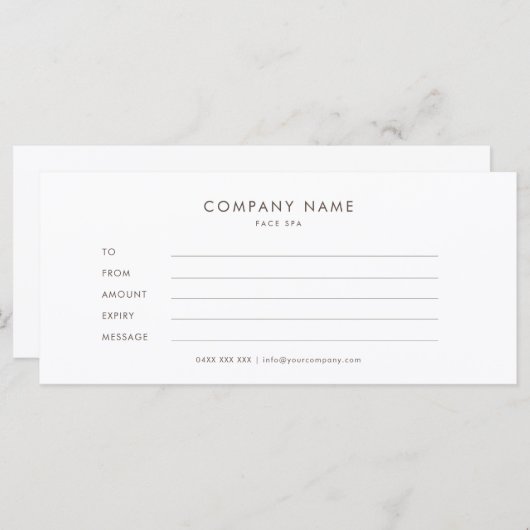 Carte Certificat cadeau simple minimaliste (Devant / Derrière)