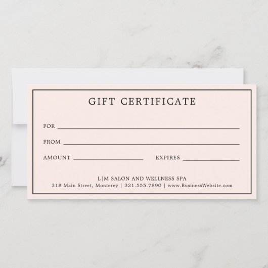 Carte Certificat cadeau simple Monogram Pink Blush (Devant)