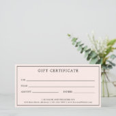 Carte Certificat cadeau simple Monogram Pink Blush (Debout devant)