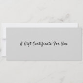 Carte Certificat cadeau Sophistiqué Gris Noir Script (Devant)