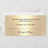 Carte Certificat cadeau Spa Rose Gold Salon moderne (Dos)