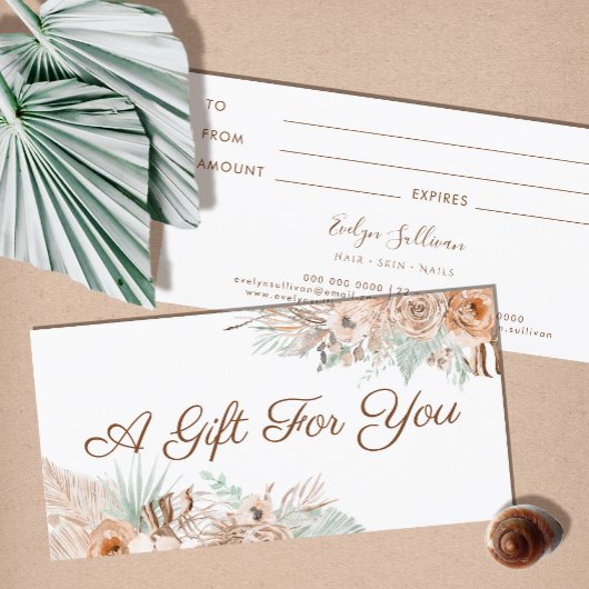 Carte certificat-cadeau tropical beige et menthe