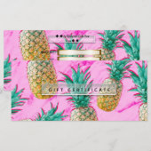 Carte Certificat-cadeau Tropical Pineapples & Pink Marbl (Devant / Derrière)