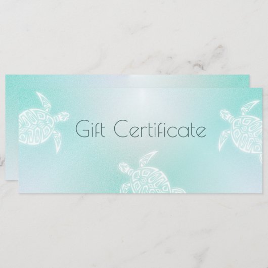 Carte Certificat cadeau Turquoise White Turtle (Devant / Derrière)