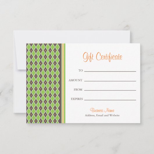Carte Certificat cadeau vert de Bohême (Devant)