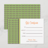 Carte Certificat cadeau vert de Bohême (Devant / Derrière)