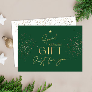Carte Certificat Cadeau Vert Doré Noël Paillettes