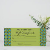 Carte Certificat cadeau vert Turquoise (Debout devant)