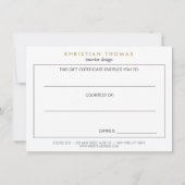 Carte Certificat cadeau vintage MODERNISTE (Dos)