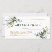 Carte Certificat cadeau Watercolor Botanical Greenery (Devant)