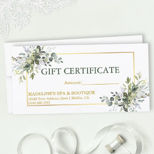 Carte Certificat cadeau Watercolor Botanical Greenery
