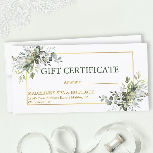 Carte Certificat cadeau Watercolor Botanical Greenery