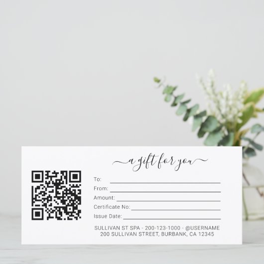 Carte Certificat commercial minimal avec code QR (Debout devant)