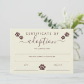 Carte Certificat d'adoption Brown d'Empreintes de pattes (Debout devant)