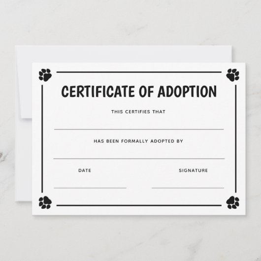 Carte Certificat d'adoption d'animal de compagnie de cad (Devant)