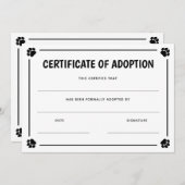 Carte Certificat d'adoption d'animal de compagnie de cad (Devant / Derrière)