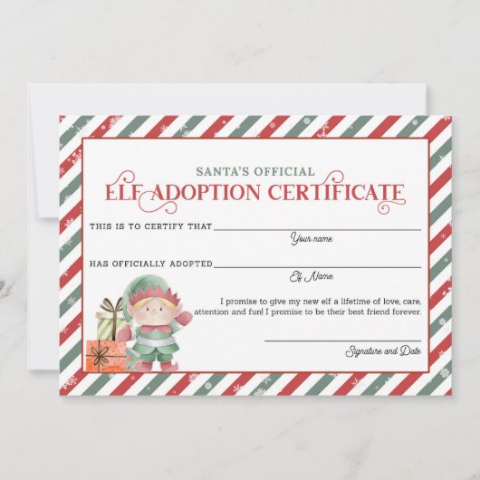 Carte Certificat d'adoption des elfes de Noël (Devant)