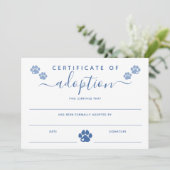 Carte Certificat d'adoption des Empreintes de pattes ble (Debout devant)