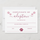 Carte Certificat d'adoption des Empreintes de pattes ros (Devant)