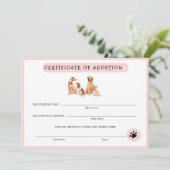 Carte Certificat d'adoption rose et blanc de chiot (Debout devant)