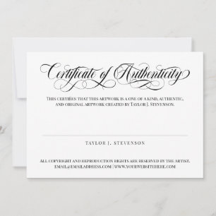 Carte Certificat d'authenticité de script Tourbillonnant