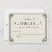 Carte Certificat d'authenticité du cadre d'ornement de s (Devant)