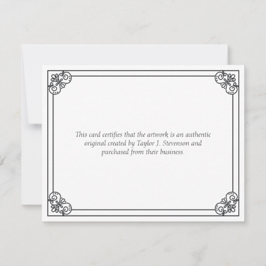 Carte Certificat d'authenticité du cadre orange blanc (Dos)