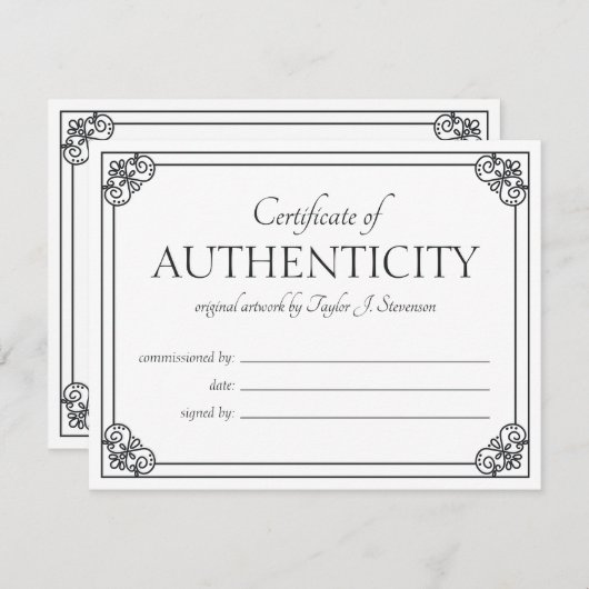 Carte Certificat d'authenticité du cadre orange blanc (Devant / Derrière)