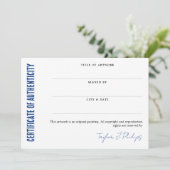 Carte Certificat d'authenticité du script de signature b (Debout devant)