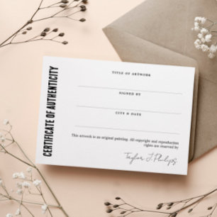 Carte Certificat d'authenticité du script de signature n