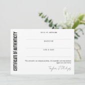 Carte Certificat d'authenticité du script de signature n (Debout devant)