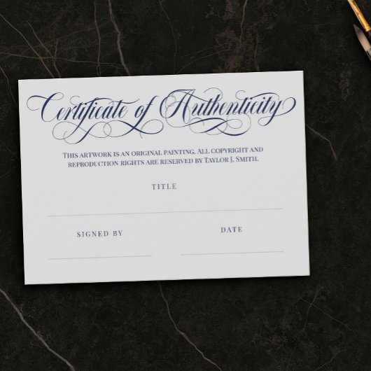 Carte Certificat d'authenticité Gris & Navy Tourbillons