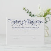 Carte Certificat d'authenticité Gris & Navy Tourbillons (Debout devant)