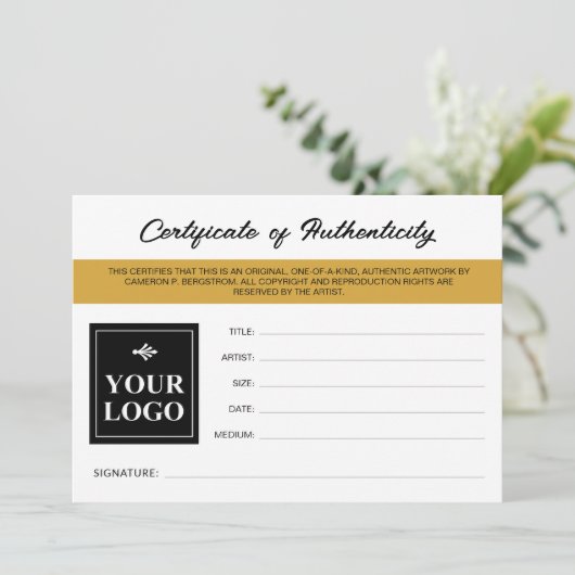 Carte Certificat d'Authenticité Moutarde Votre Logo (Debout devant)