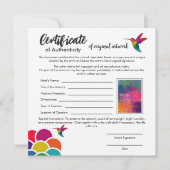 Carte Certificat d'authenticité pour l'oeuvre originale (Devant)