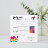 Carte Certificat d'authenticité pour l'oeuvre originale (Debout devant)