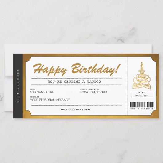 Carte Certificat de bon cadeau Tattoo Gold (Devant)