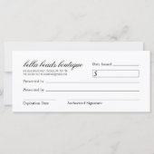 CARTE CERTIFICAT DE CADEAU D'IMPRESSION ZEBRA (Dos)