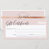 Carte CERTIFICAT DE CADEAU élégant rose rousse rose rose (Devant / Derrière)