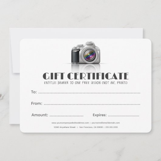 Carte Certificat de caméra DSLR photographe professionne (Devant)