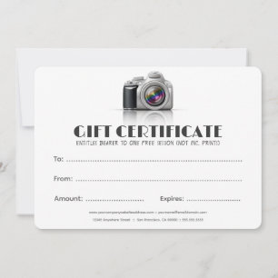 Carte Certificat de caméra DSLR photographe professionne