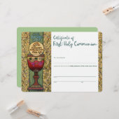 Carte Certificat de première communion, remplissage pers (Devant/Arrière en situation)